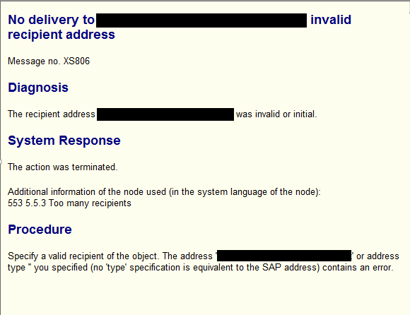 Message No XS806: No delivery to XXX.com , Invalid - SAP Community