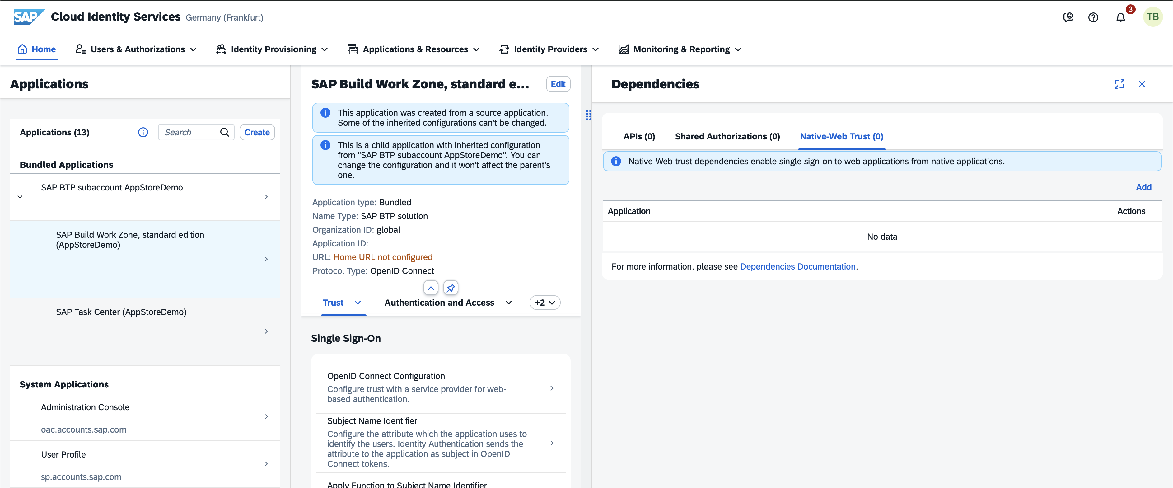 Screenshot Of Sap Cloud Identity Services To Maintain Native-Web Trust Settings