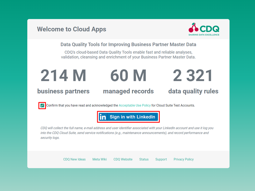 Social login option for LinkedIn users on the CDQ Cloud Platform