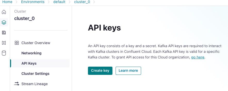 API key start screen