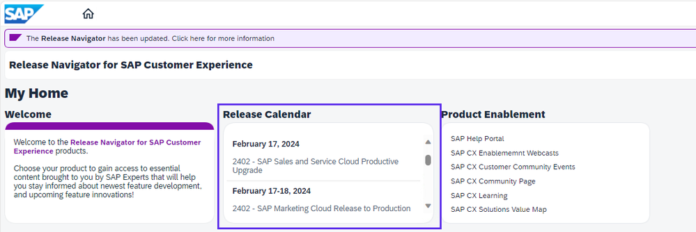 Figure 4: Release Calendar tile on My Home page